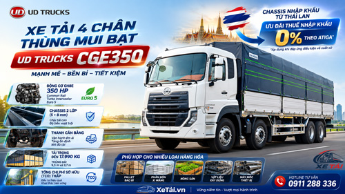 Xe tải 4 chân thùng mui bạt UD Trucks CGE350 | Tải 17.990 kg - thùng dài 9.7m